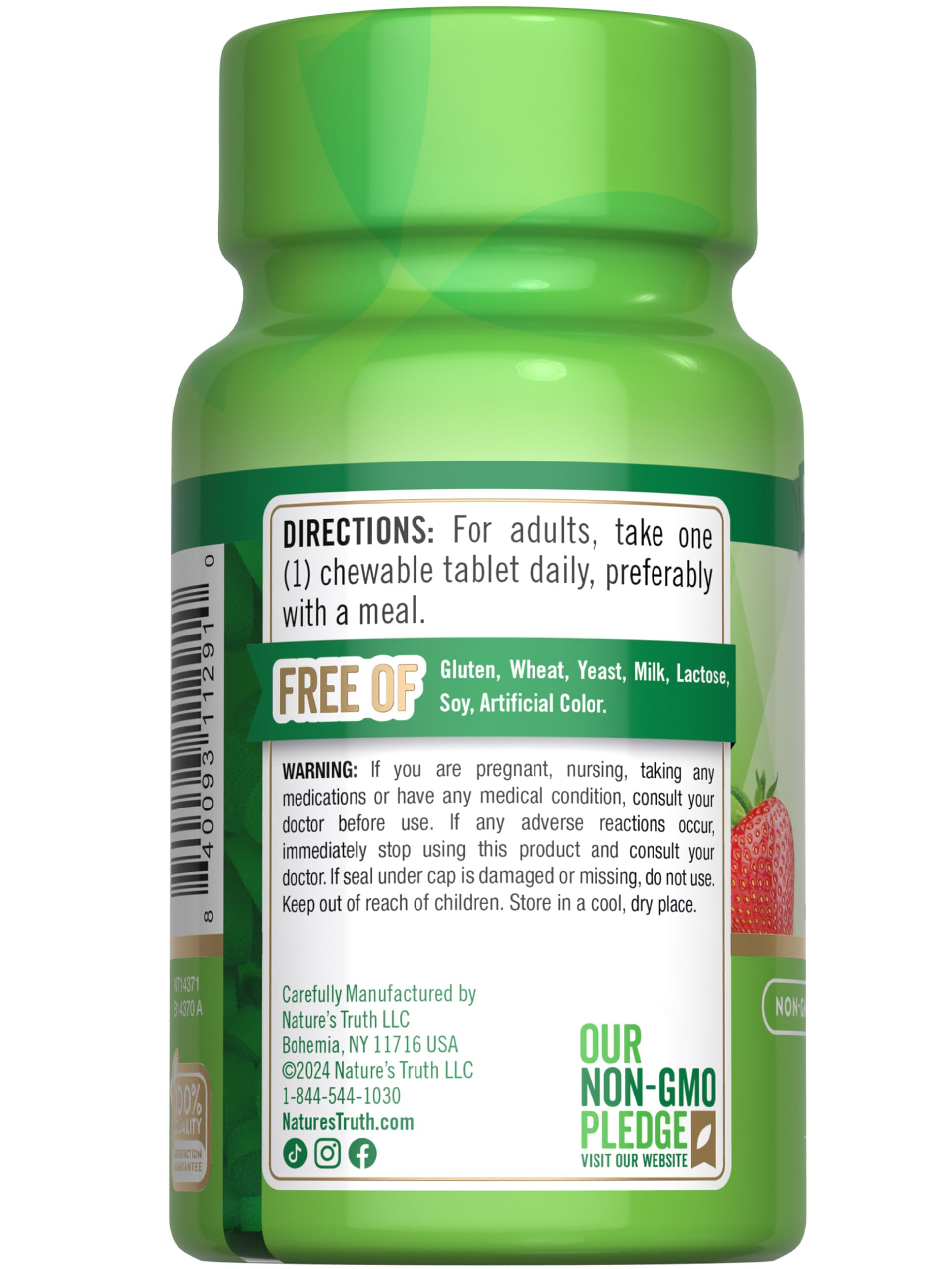 Nature's Truth Chewable Vitamin D3 2,000 IU | 100 Tablets | Berry Flavor | Vegetarian, Non-GMO, & Gluten Free Supplement