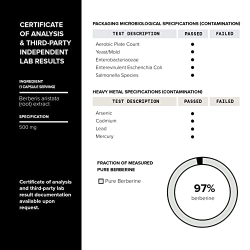 Toniiq Ultra High Strength Berberine HCl 500mg from The Himalayas - Berberine Supplement - 97% Tested Purity Extract - Wild Harvested - Concentrated Berberine 500mg Supplements -90 Veggie Capsules