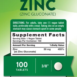 Nature's Truth Chelated Zinc 50mg | 100 Tablets | Essential Mineral Supplement | from Zinc Gluconate | Vegetarian, Non-GMO, Gluten Free