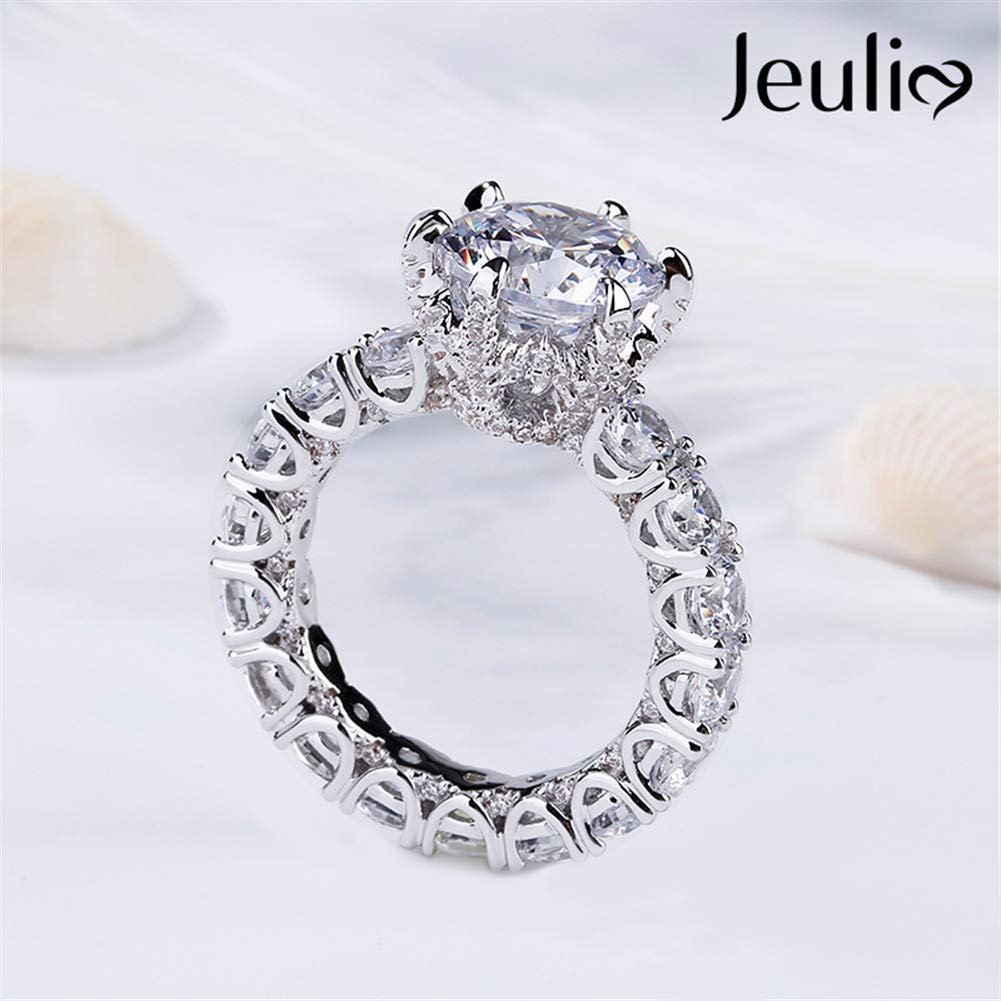 Jeulia Half Eternity Wedding Band Sterling Silver Sapphire Stackable Engagement Rings White Diamond Cubic Zirconia CZ Anniversary Promise Rings with Jewelry Box (5)