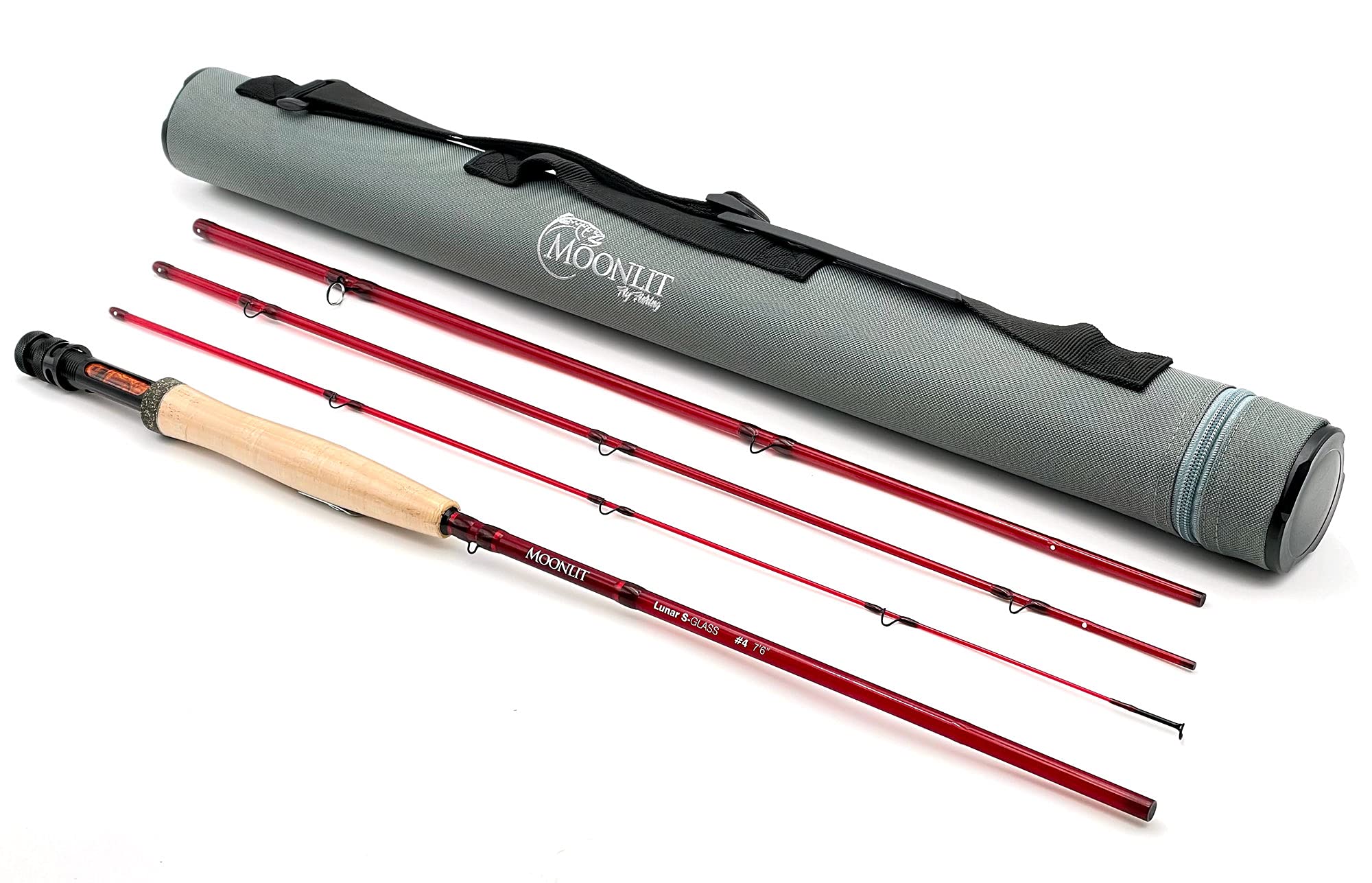 4wt Moonlit Lunar S-Glass Fiberglass Fly Fishing Rod (7' 6", 4 Piece, red)