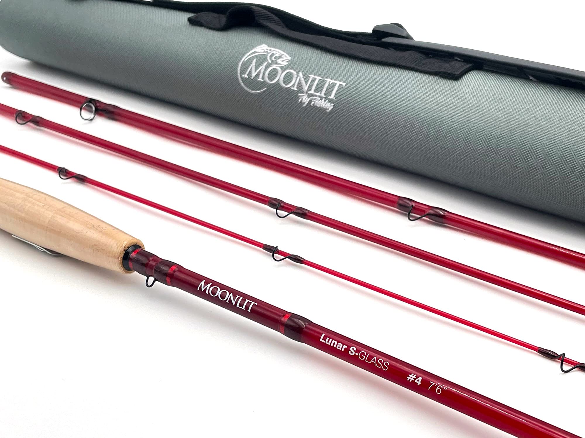 4wt Moonlit Lunar S-Glass Fiberglass Fly Fishing Rod (7' 6", 4 Piece, red)