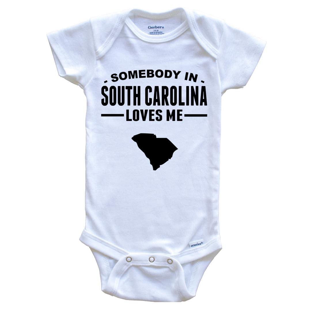 Really Awesome Shirts Somebody In South Carolina Loves Me One Piece Baby Bodysuit - South Carolina Baby Bodysuit, 3-6 Months White