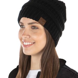 Funky Junque Womens Beanie Soft Knit Classic Ribbed Slouch Hat - Black