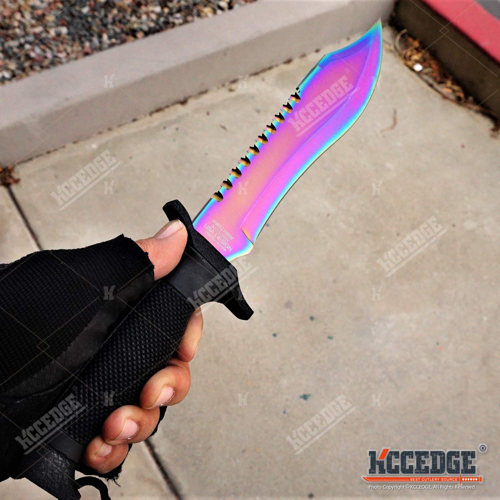 KCCEDGE BEST CUTLERY SOURCE Tactical Knife Survival Knife Hunting Knife Fixed Blade Knife Razor Sharp Edge Camping Accessories Camping Gear Survival Kit Survival Gear Tactical Gear 54658 (Rainbow)