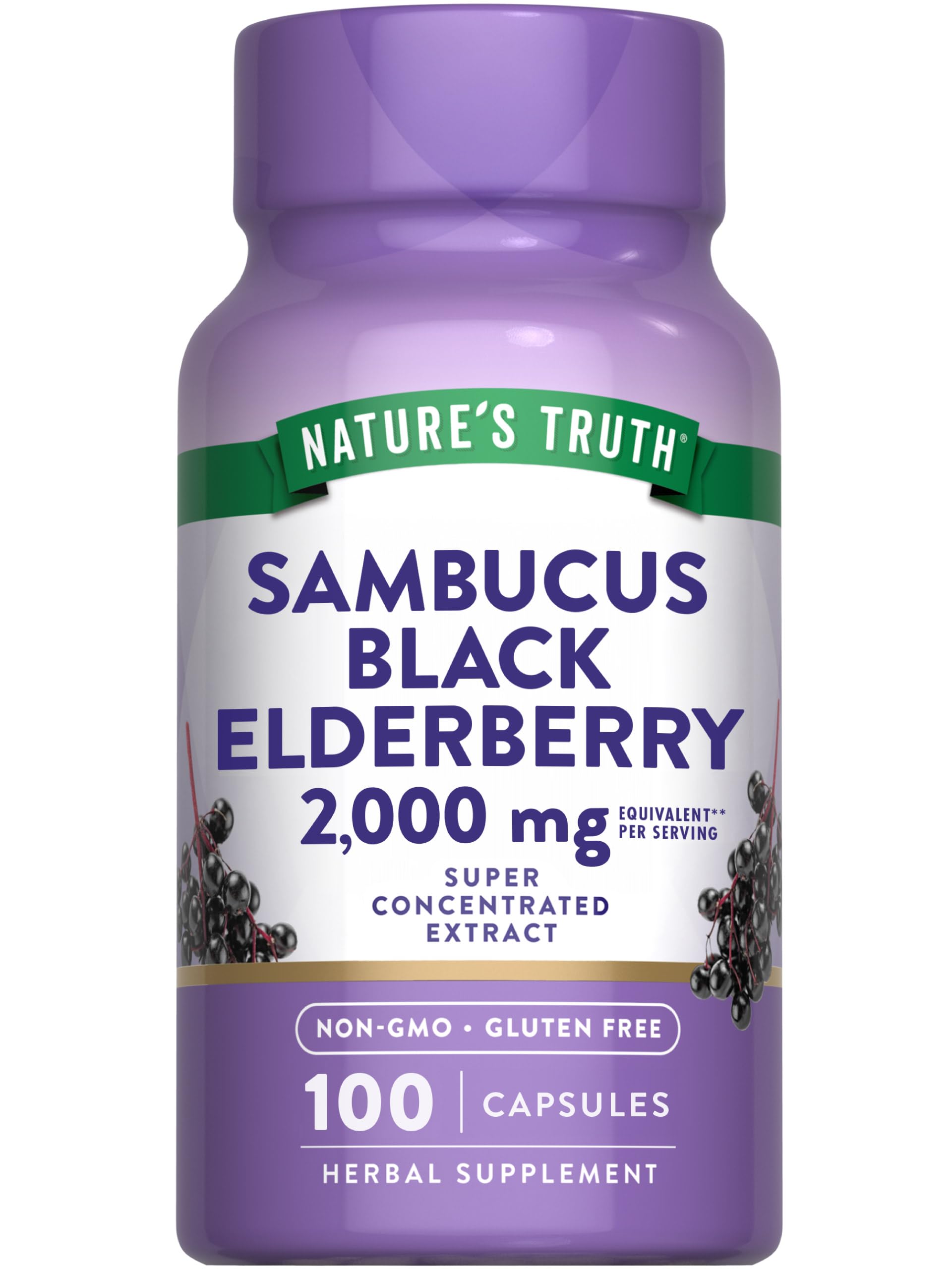 Nature's Truth Black Elderberry Capsules | 100 Count | Super Concentrated Sambucus Extract | Non-GMO and Gluten Free Supplement