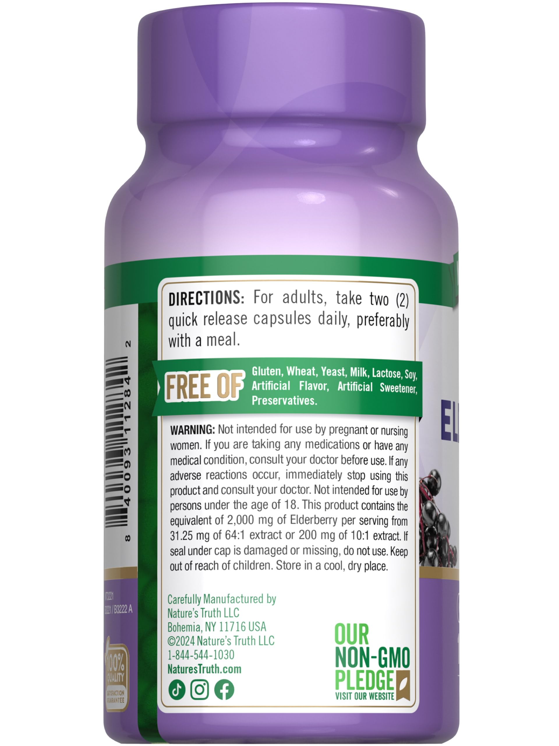 Nature's Truth Black Elderberry Capsules | 100 Count | Super Concentrated Sambucus Extract | Non-GMO and Gluten Free Supplement