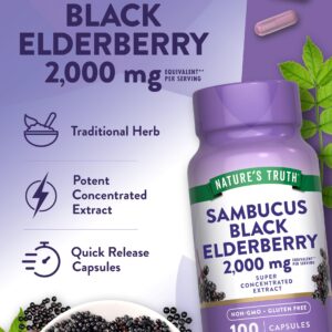 Nature's Truth Black Elderberry Capsules | 100 Count | Super Concentrated Sambucus Extract | Non-GMO and Gluten Free Supplement