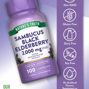 Nature's Truth Black Elderberry Capsules | 100 Count | Super Concentrated Sambucus Extract | Non-GMO and Gluten Free Supplement