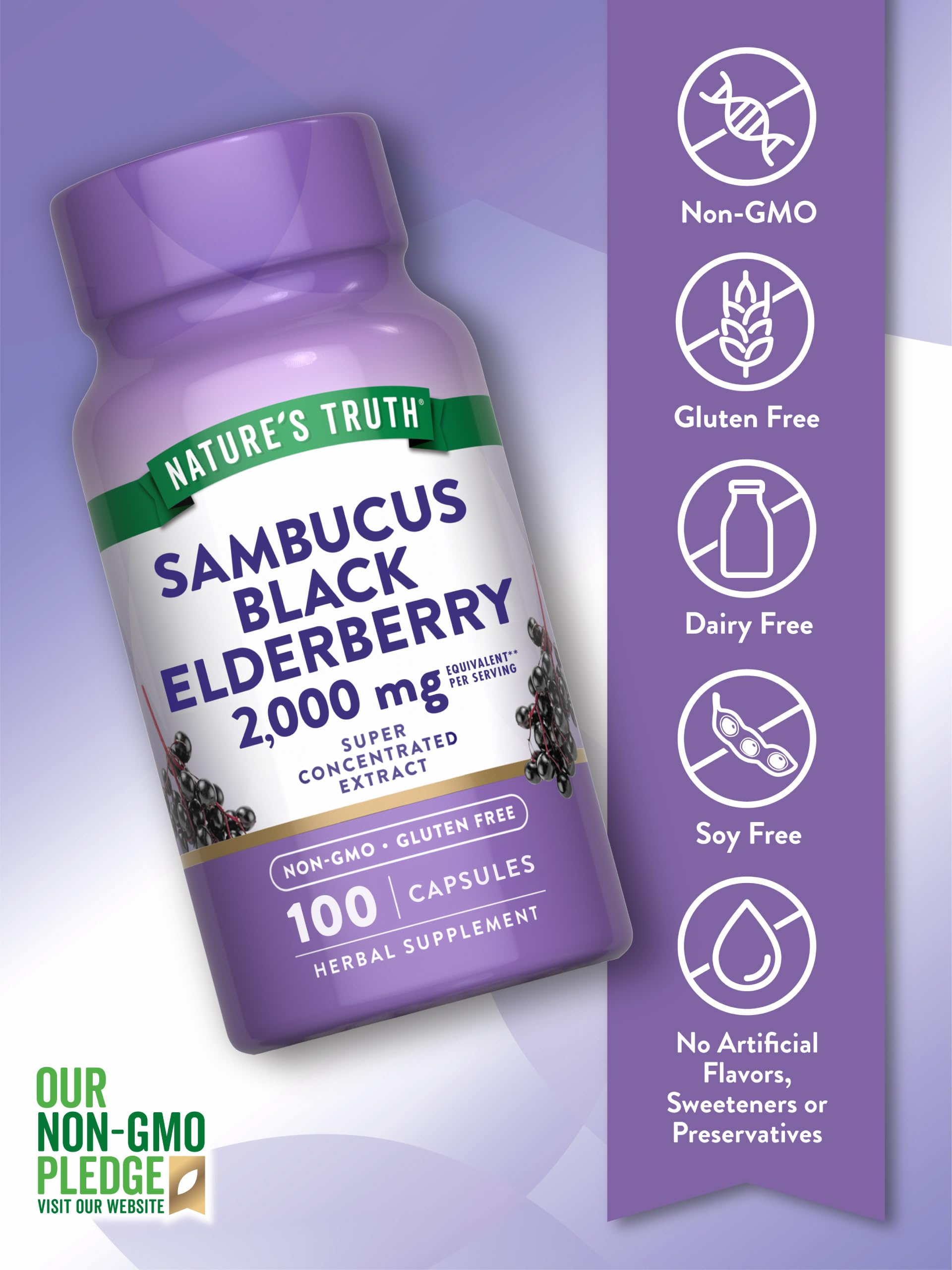 Nature's Truth Black Elderberry Capsules | 100 Count | Super Concentrated Sambucus Extract | Non-GMO and Gluten Free Supplement