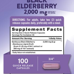 Nature's Truth Black Elderberry Capsules | 100 Count | Super Concentrated Sambucus Extract | Non-GMO and Gluten Free Supplement