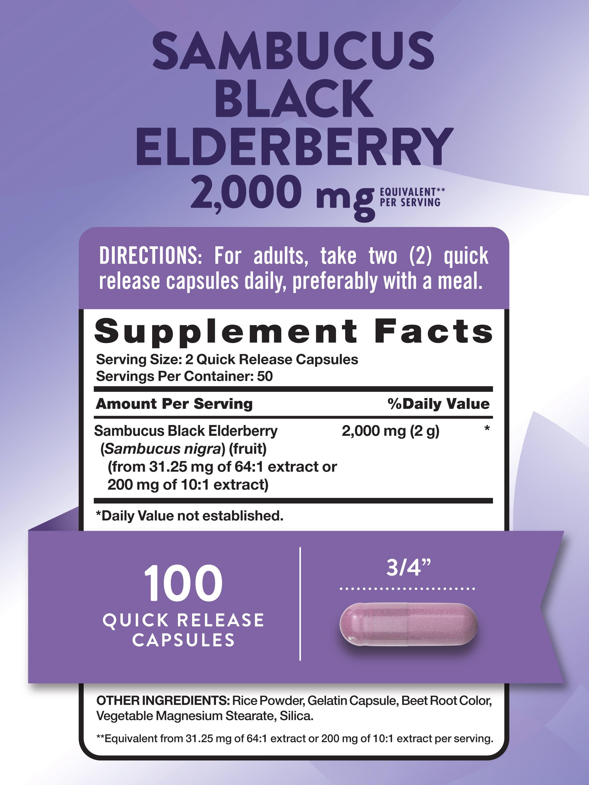 Nature's Truth Black Elderberry Capsules | 100 Count | Super Concentrated Sambucus Extract | Non-GMO and Gluten Free Supplement