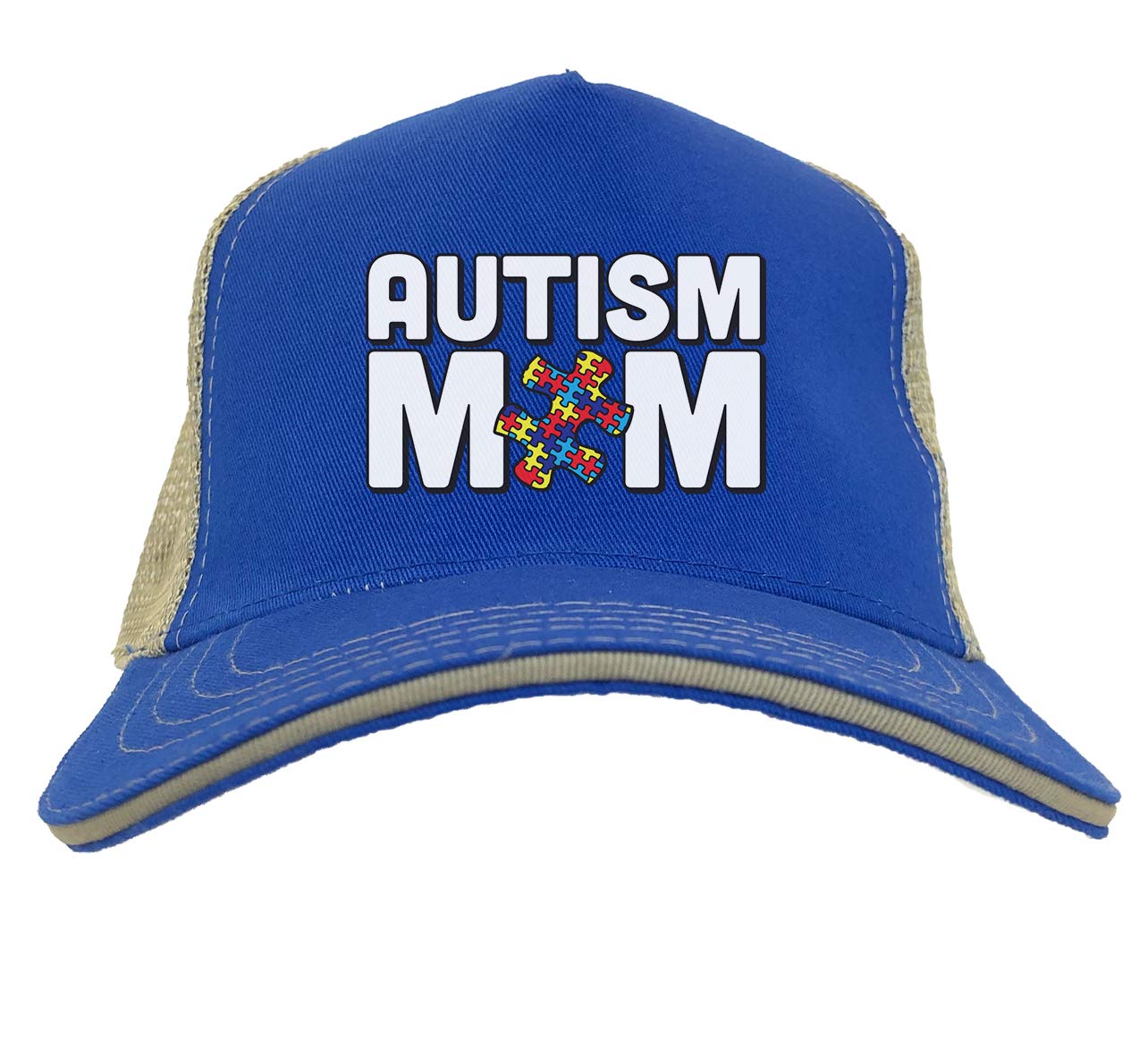 Haase Unlimited Autism Mom - Raise Awareness Twill Soft Mesh Trucker Hat (Royal Blue/Khaki)