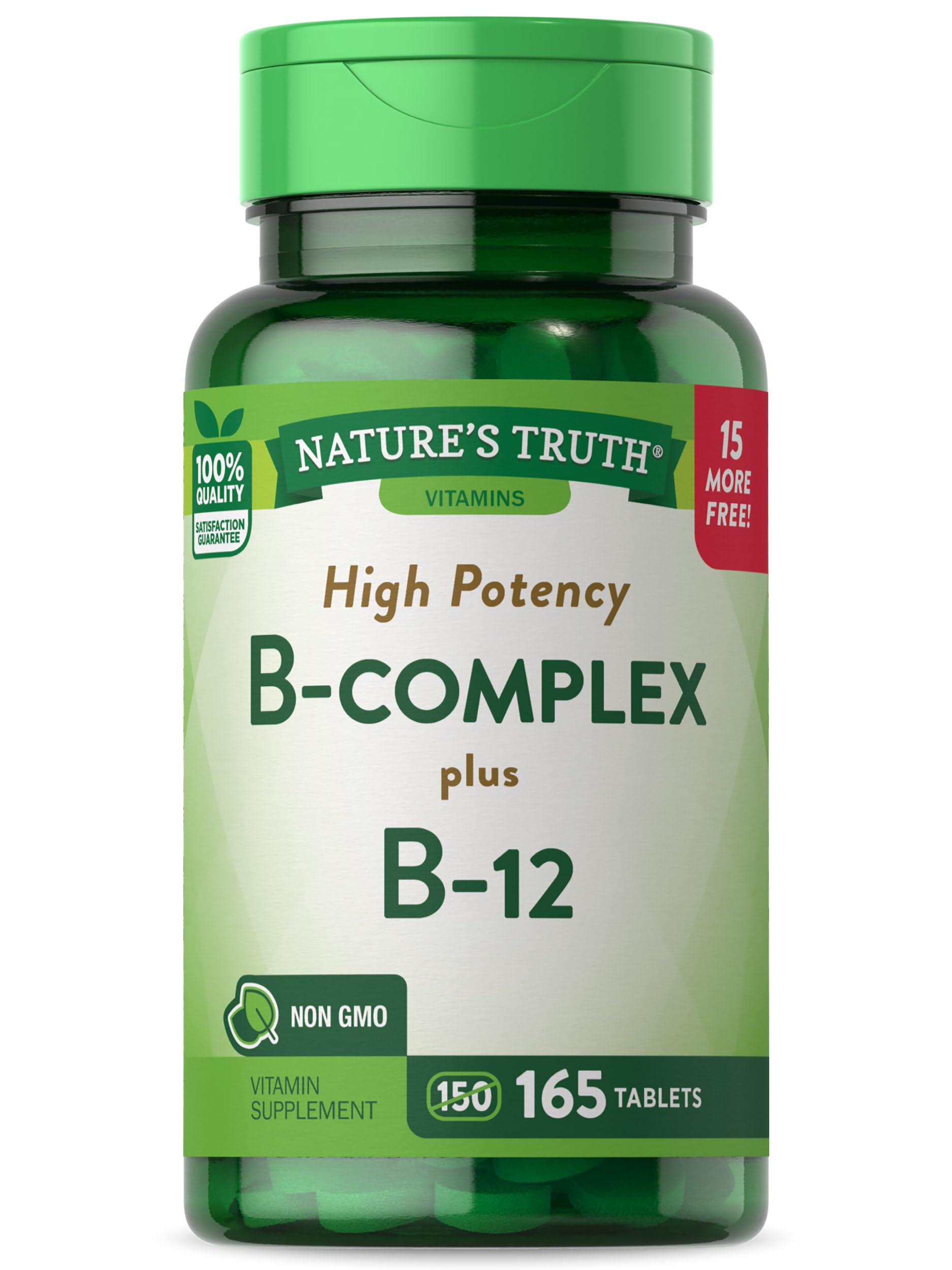 Nature's Truth Vitamin B Complex | Plus B12 | 165 Tablets | Vegetarian, Non-GMO & Gluten Free