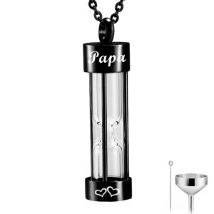 The New black memory Hourglass Urn Pendant Cremation Jewelry Urn Necklaces Memorial Ashes for Women Free Fill kit (papa)