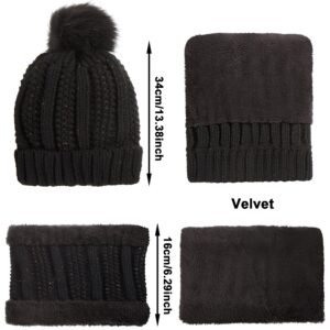 SATINIOR 5 Pcs Winter Hat Scarf Gloves Set Knit Beanie Pompom Hat Warm Touch Screen Gloves Earmuff Warmer Stocking for Women(Black,Classic Style)