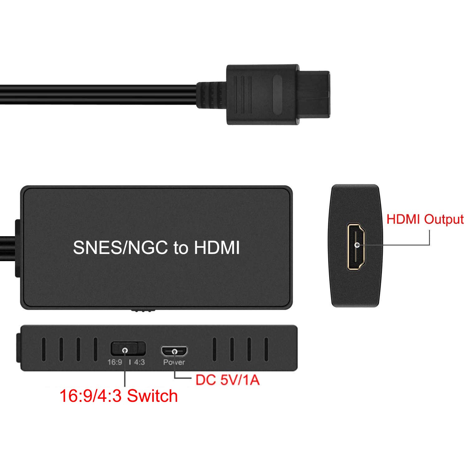 HDMI Converter for SNES & SFC/NGC Console,SNES to HDMI Converter,Support HDMI 4:3/16:9 Switch can be Adjusted Support N64 /NGC/SNES