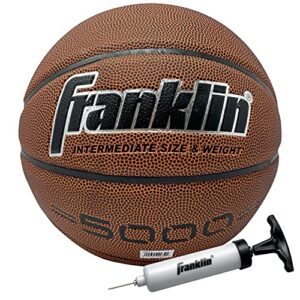 franklin sports 5000 men's + women's indoor basketballs - official size 29.5" inch + 28.5" inch men's + women's basketball with air pump - composite indoor basketballs - regulation size basmketballs