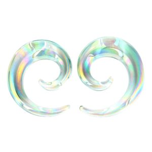 oyaface 2 pcs glass ear tapers plugs 0g(8mm) clear handmade hanger gauges piercing jewelry spiral shaped