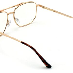 V.W.E. Metal Clear Len Glasses - Big Lens Spring Hinge Square Fashion Gold Gunmetal (Gold)