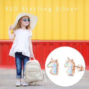 JUSTKIDSTOY Unicorn Stud Earrings for Girls S925 Sterling Silver Hypoallergenic Created Opal Earrings Cute Birthday Gift for Women Daughter