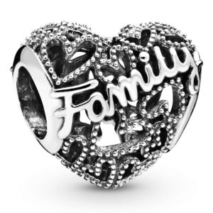 pandora family heart charm - compatible with pandora moments bracelets - jewelry for women - made with sterling silver