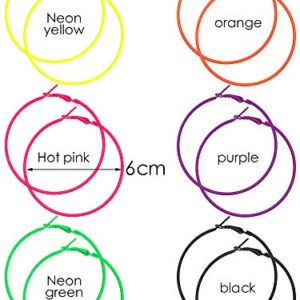 Hicarer 6 Pairs 80s Neon Hoop Earrings Women Color Lightweight Hoop Earrings Pendant for 80s Party Retro Costume Accessory