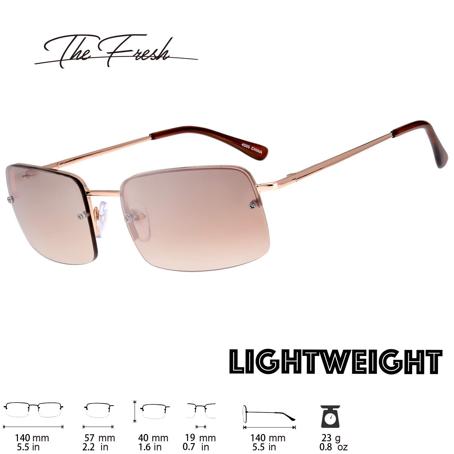 The Fresh Minimalist Small Rectangular Sunglasses Clear Eyewear Spring Hinge - Gift Box Package (301-Gold, Gradient Brown, 57)