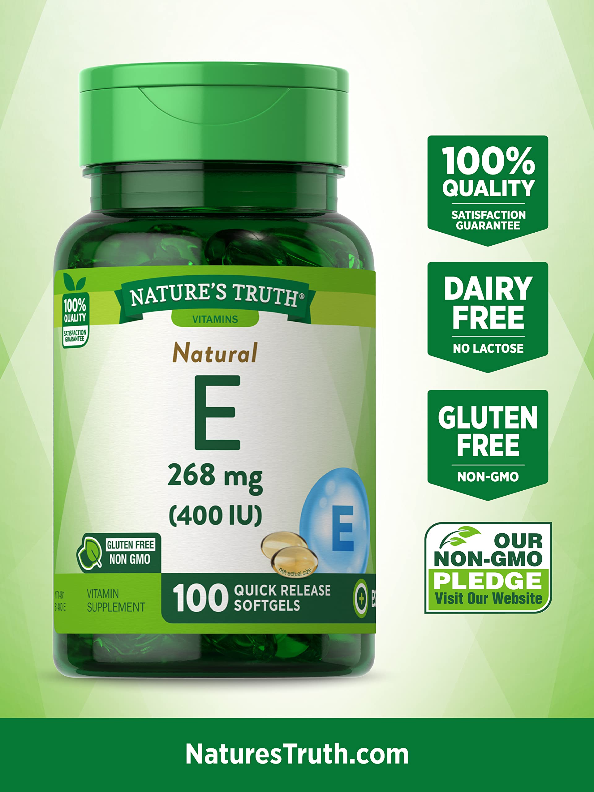 Nature's Truth Vitamin E Softgels | 268mg | 100 Count | Non-GMO & Gluten Free Supplement