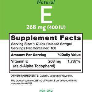 Nature's Truth Vitamin E Softgels | 268mg | 100 Count | Non-GMO & Gluten Free Supplement