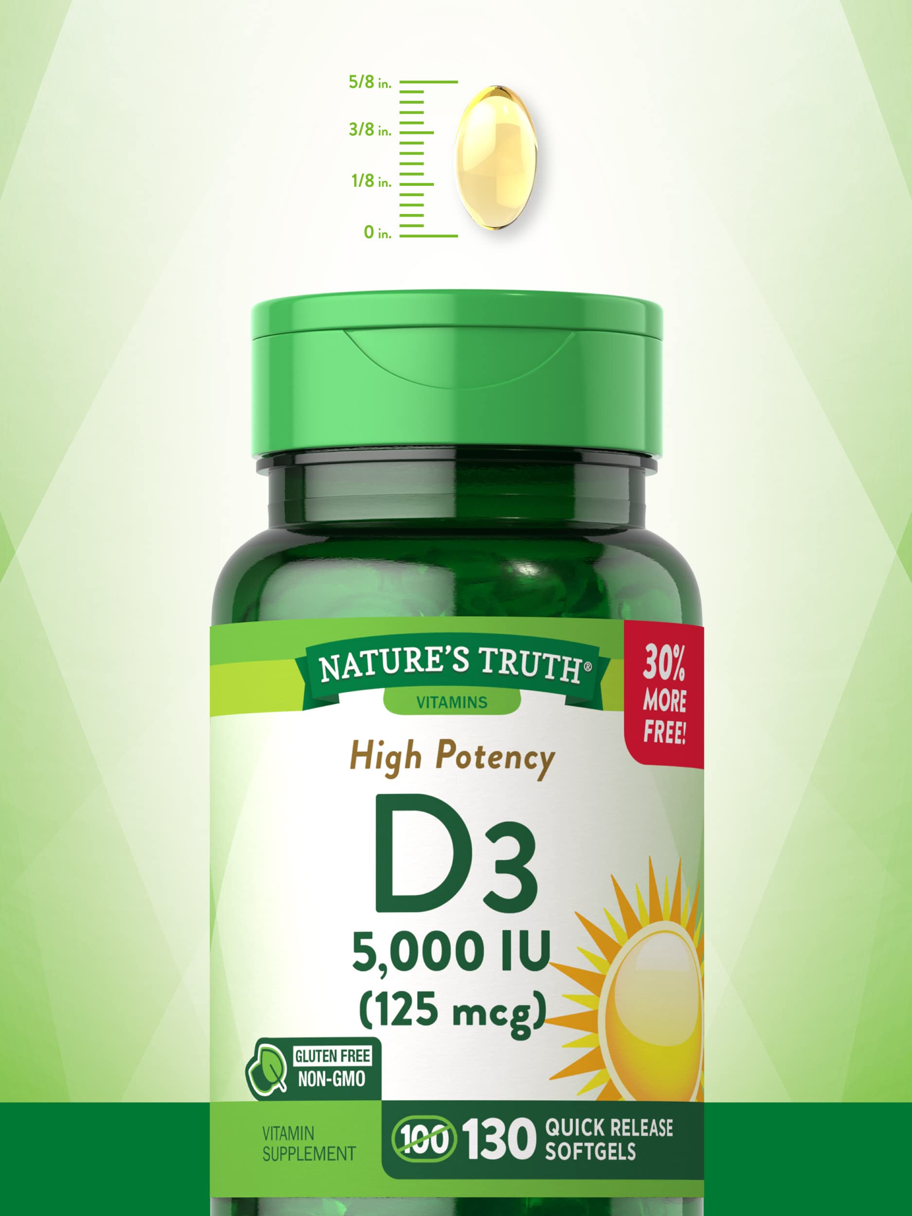 Nature's Truth Vitamin D3 5000 IU Softgels 130 Count | High Potency Vitamin D | Non-GMO, Gluten Free