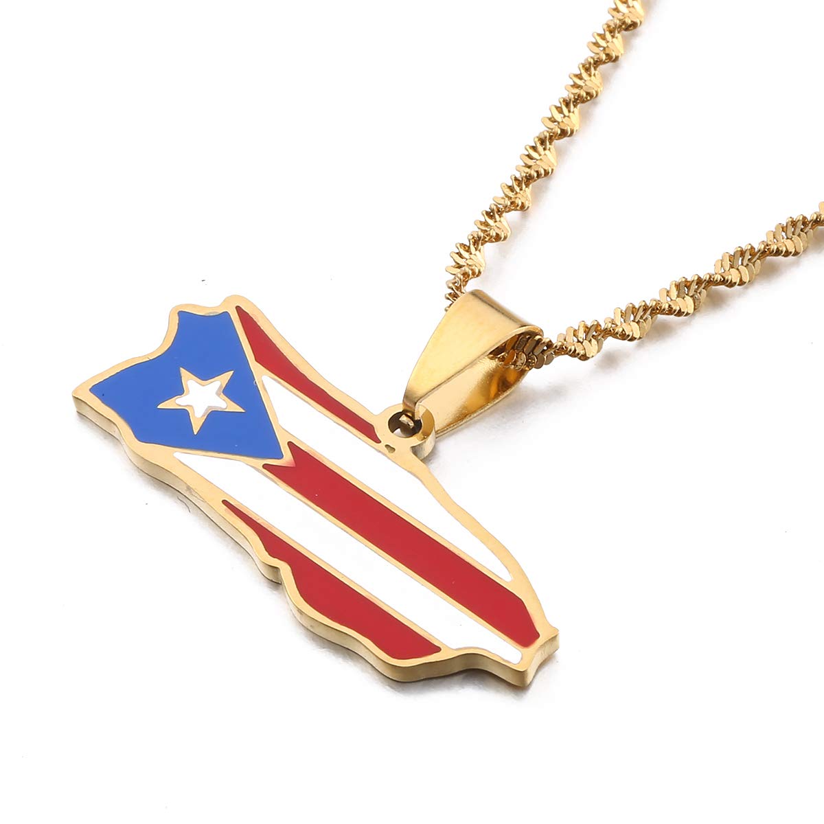 Stainless Steel Puerto Rico Map Pendant Necklaces for Women Puerto Ricans (Gold Color 2)