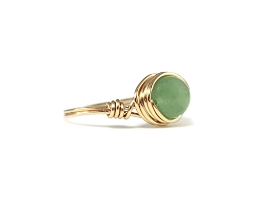 Green Aventurine Gemstone Ring, Natural Solitaire Stone Ring, Sterling Silver Band, 14K Gold-Filled Band, 14K Rose Gold-Filled Band, Custom Size, Jewelry Inspirations