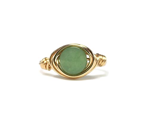 Green Aventurine Gemstone Ring, Natural Solitaire Stone Ring, Sterling Silver Band, 14K Gold-Filled Band, 14K Rose Gold-Filled Band, Custom Size, Jewelry Inspirations