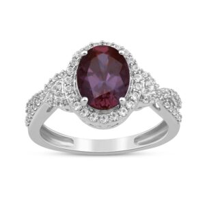 Jewelili Sterling Silver 9x7mm Oval Alexandrite and Round Created White Sapphire Ring, Size 6