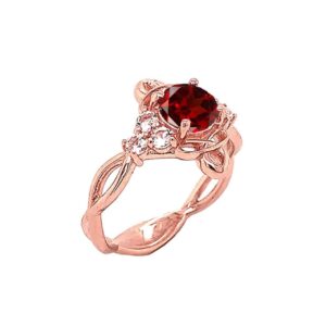 certified 14k rose gold genuine garnet and white topaz engagement/wedding ring with infinity band (size 5.75)