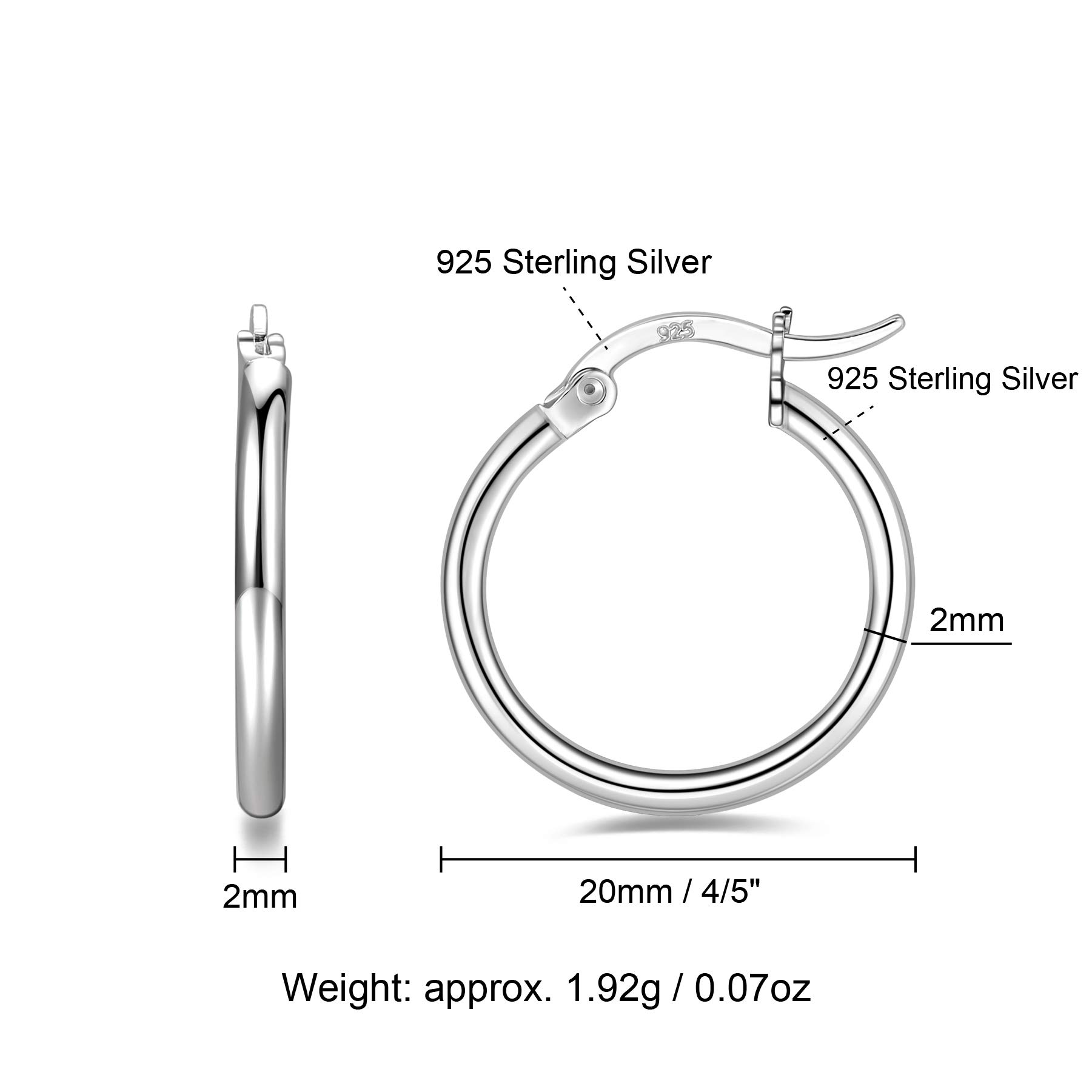 Sterling Silver Hoop Earrings 7 Sizes Options 2mm Tube High Polished Silver Hoops 15mm 20mm 25mm 30mm 40mm 50mm 60mm Hypoallergenic Jewelry (Silver 20mm)