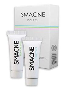 smacne acne treatment 30 day kit starter size with tea tree oil, benzoyl peroxide, jojoba oil, aloe vera, salicylic acid, glycolic acid, hyaluronic acid, cystic acne treatment