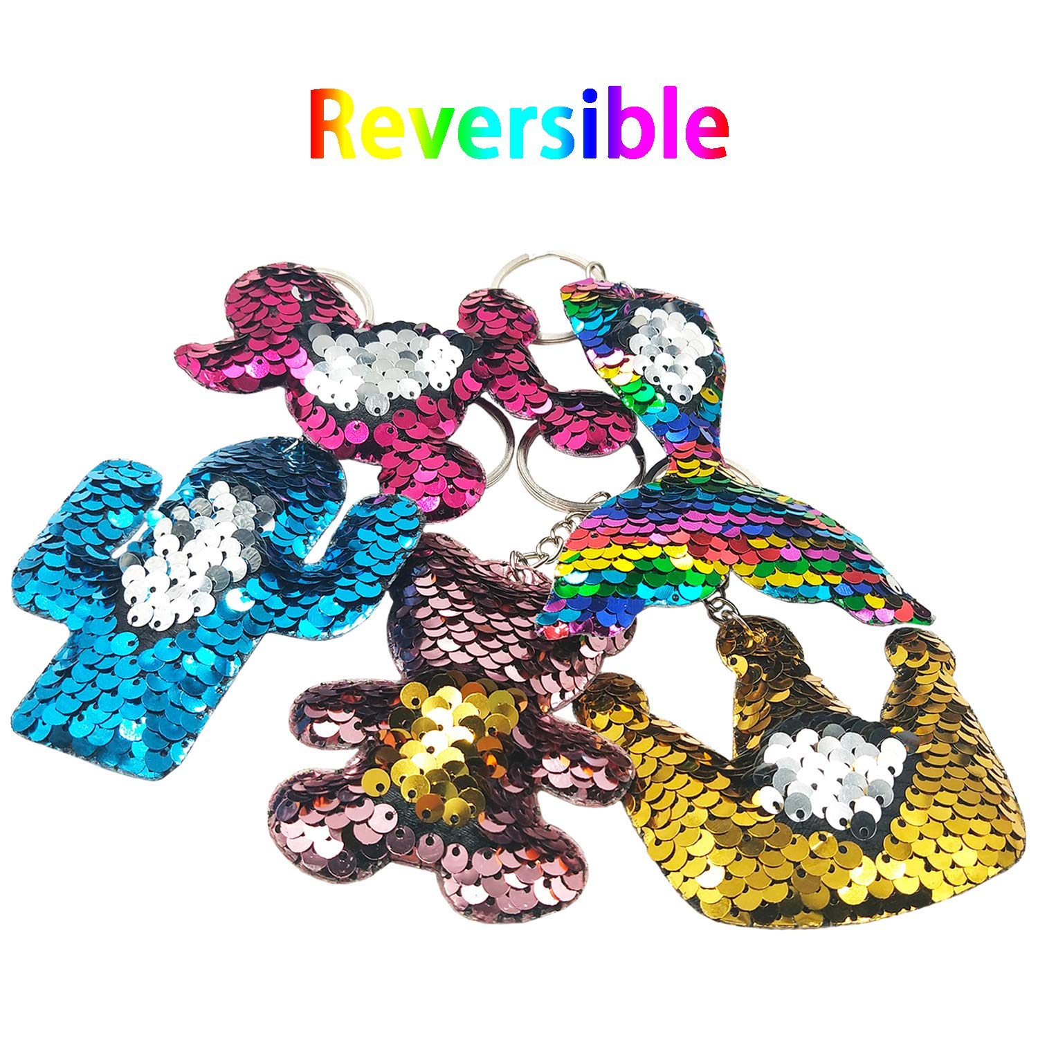 GuassLee 15Pcs Flip Sequin Keychain for Kids Girls Party Favors, Backpack Unicorn Mermaid Keychains Bulk for Kids Classroom Carnival Prizes Goody Bag Stuffers Birthday Party Gifts