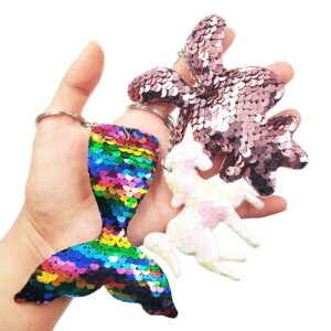 GuassLee 15Pcs Flip Sequin Keychain for Kids Girls Party Favors, Backpack Unicorn Mermaid Keychains Bulk for Kids Classroom Carnival Prizes Goody Bag Stuffers Birthday Party Gifts