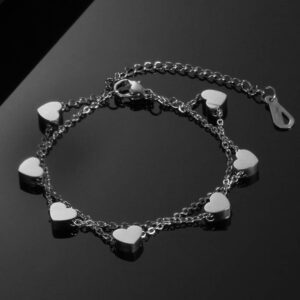 Jude Jewelers Stainless Steel Heart Beads Charm Chain Linked Strand Bracelet (Silver)