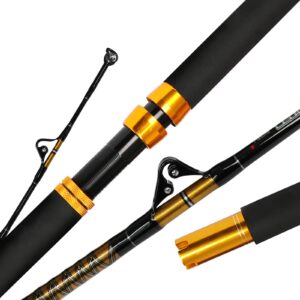 Fiblink 1-Piece/2-Piece Saltwater Offshore Heavy Trolling Rod Big Game Roller Rod Conventional Boat Fishing Pole (5 Feet 6 Inch, 30-50 lb/50-80 lb/80-120 lb) (2-Piece, 7 Feet)