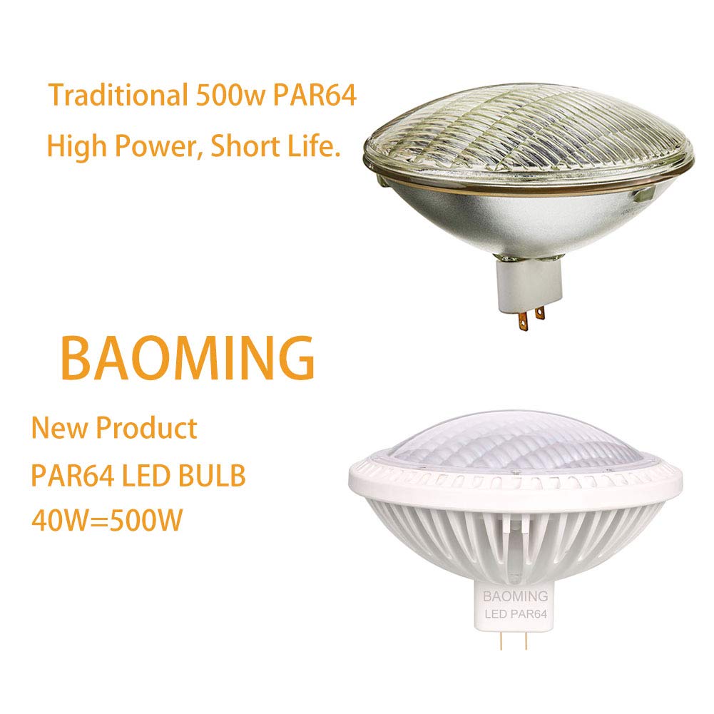 BAOMING PAR64 LED Bulb Replace Traditional 500w PAR64 60° (Medium Flood Light) 4000K (Neutral White) Dimmable 120V/40W GX16D