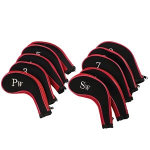 Iron Head Covers, 10Pcs Neoprene Waterproof Wear Resistant Putter Protector Case Golfer Accessory(Red)