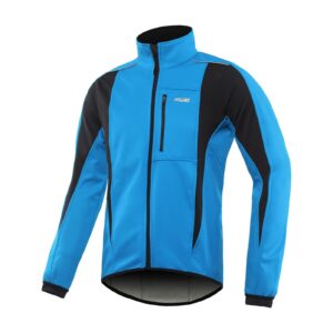 arsuxeo winter warm up thermal softshell cycling jacket windproof waterproof bicycle mountain bike clothes 15-k light blue size medium