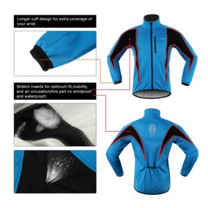 ARSUXEO Winter Warm UP Thermal Softshell Cycling Jacket Windproof Waterproof Bicycle Mountain Bike Clothes 15-K Light blue Size Medium