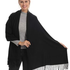 Women Pashmina Scarf Wrap Shawl, Black Soft Wool, Travel Blanket Accessories, Evening Wedding Party, Mom in Law Female Hostess Grandma Best Friend Sister Wife Girlfriend Christmas Good Gift…