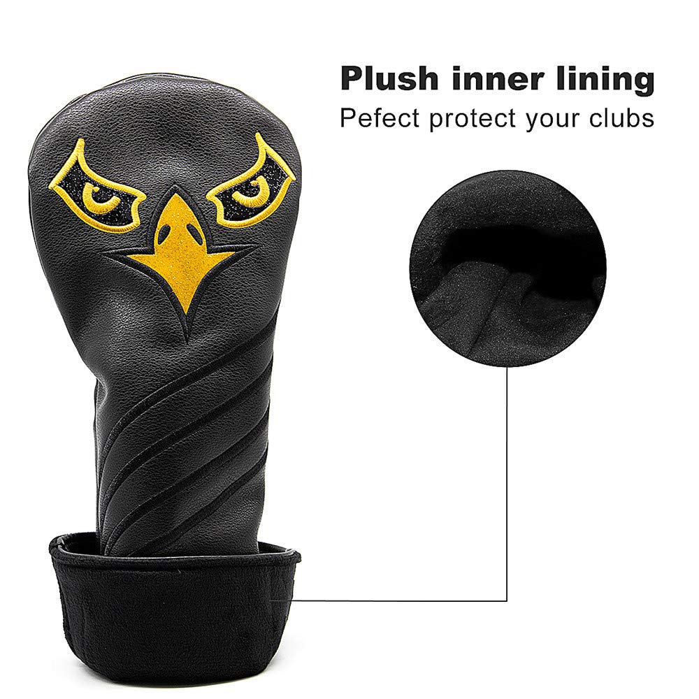 barudan golf Black Leather Driver Cover Headcover Animal Eagle Golf Club Head Covers Protect Golf Clubs for Taylor Made Titleist Ping 460cc Waterproof