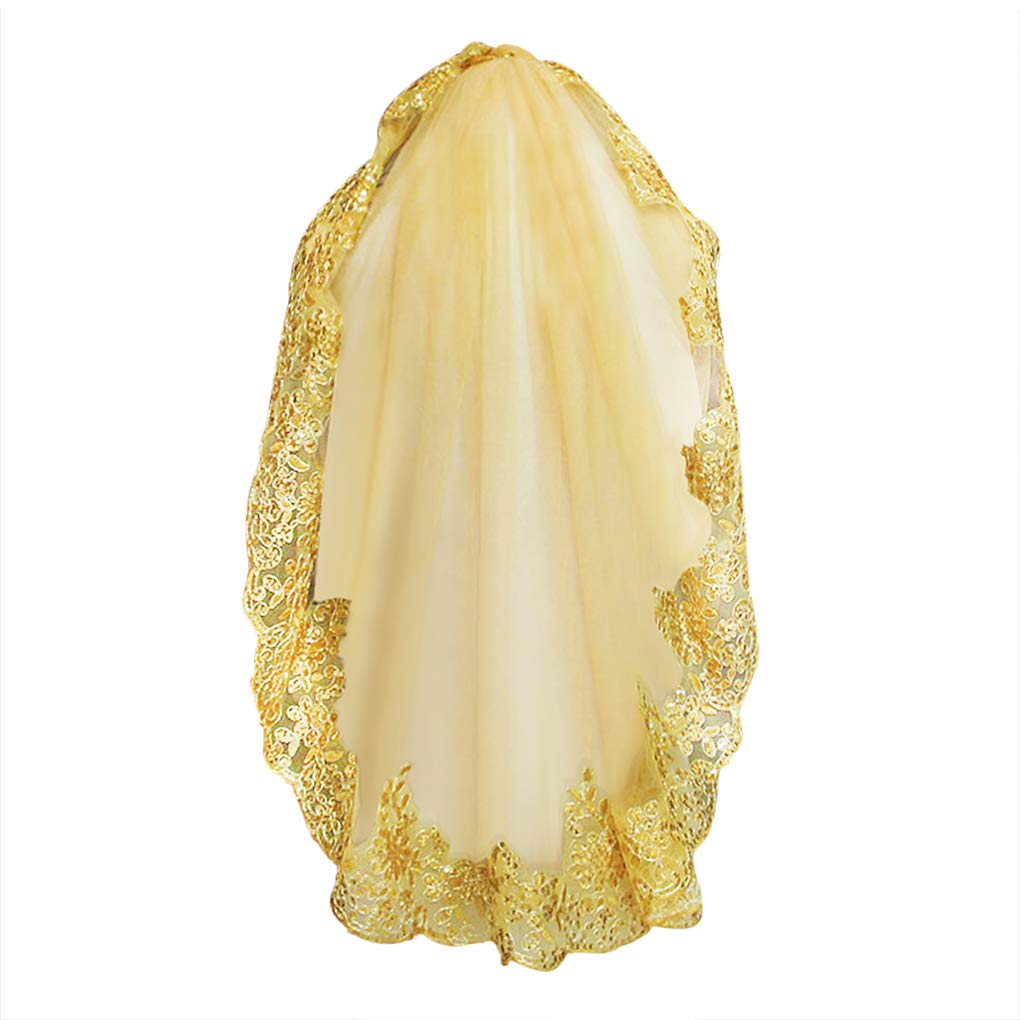 MioCloth Gold Veil Comb Wedding Cathedral Wedding Bride Cape Halloween Veil Costume Veil