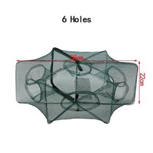 Automatic Fishing Trap Net Nylon Foldable Fishing Bait Trap Fishing Gear for Crab Minnow Shrimp(6 Hole)